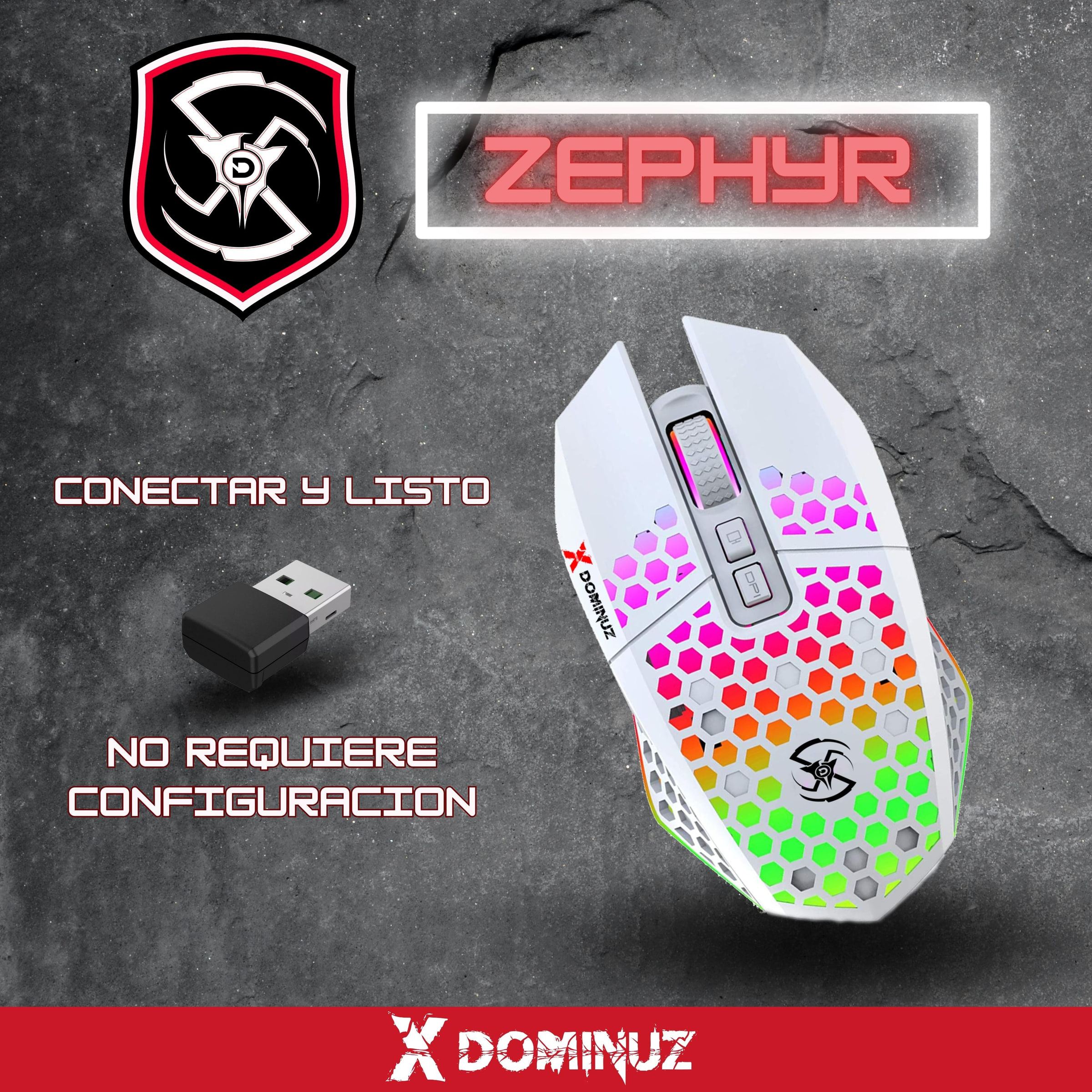 Infografía del ratón Zephyr: «Conectar y listo, no requiere configuración».